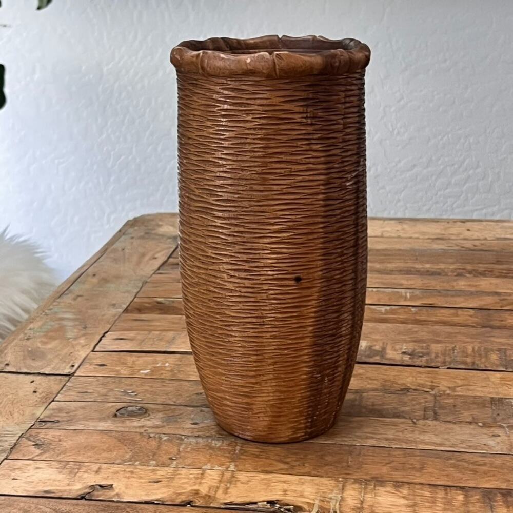 Decorative Turned Wood Vase 11" Tall Made In Philippines